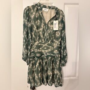 Ba&sh Forest Green and Cream Patterned Dress